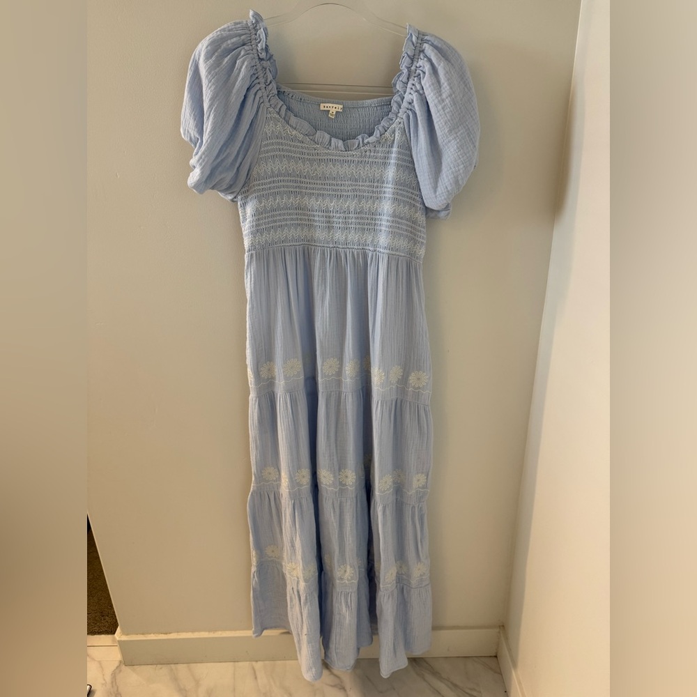BaeVely Light Blue Maxi Dress with Puff Sleeves